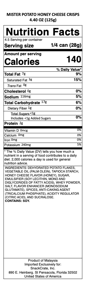 snack nutrional info
