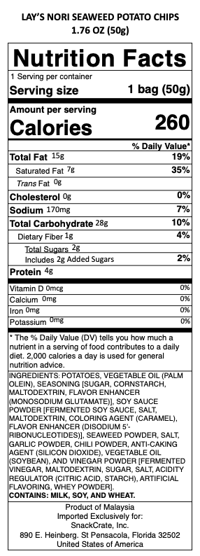 snack nutrional info