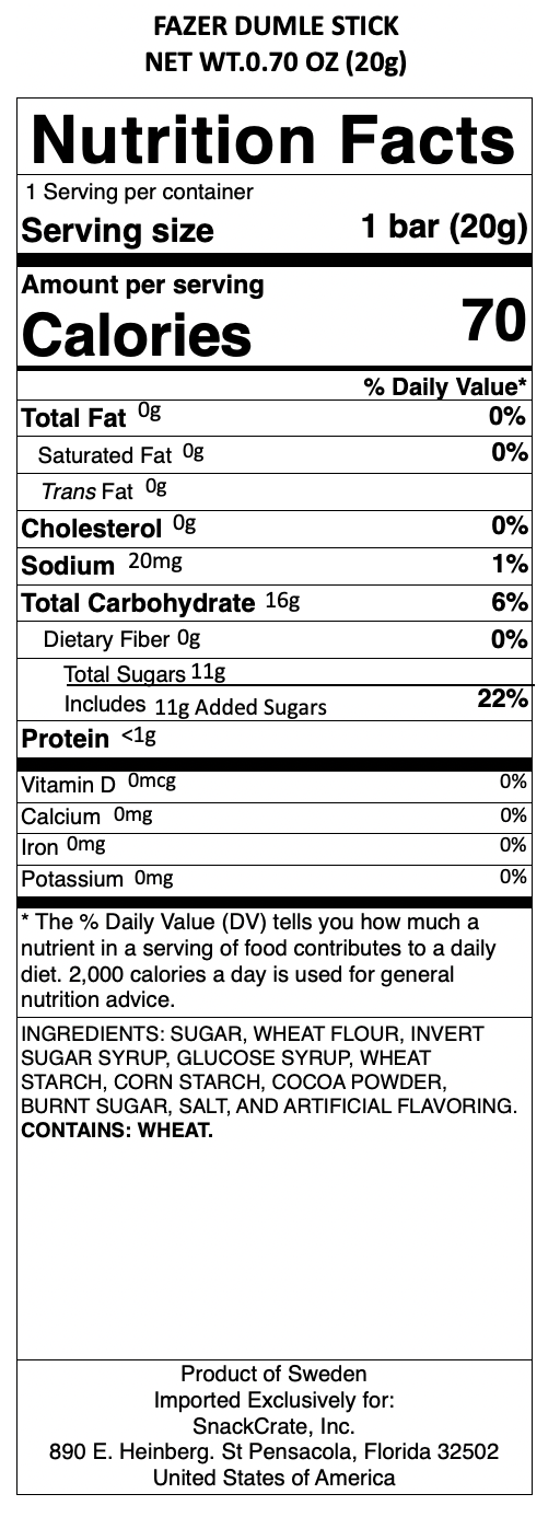 snack nutrional info