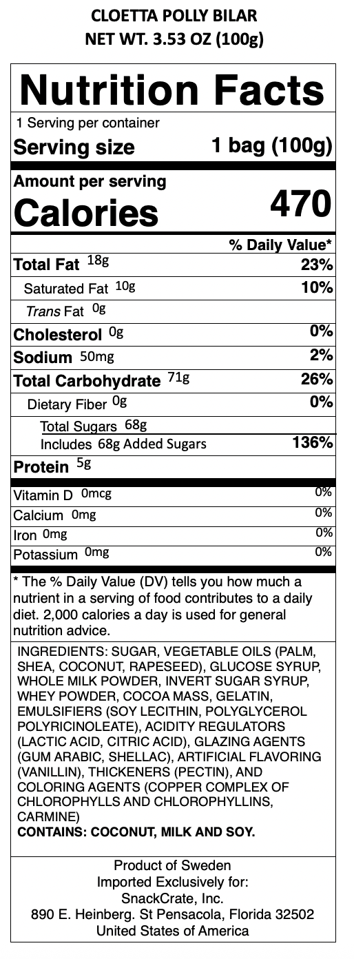 snack nutrional info