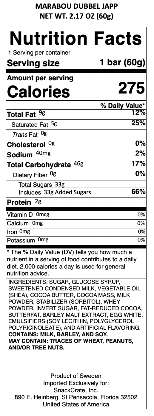 snack nutrional info