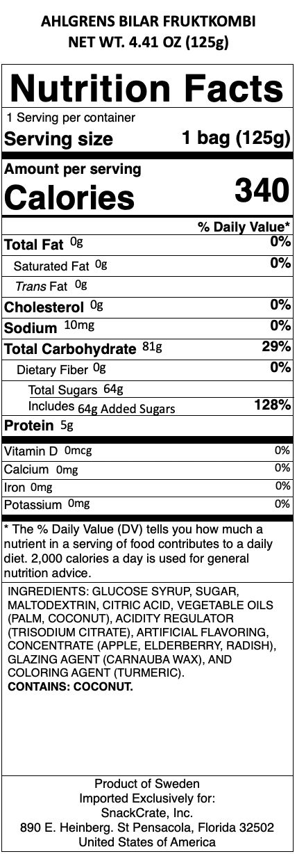 snack nutrional info