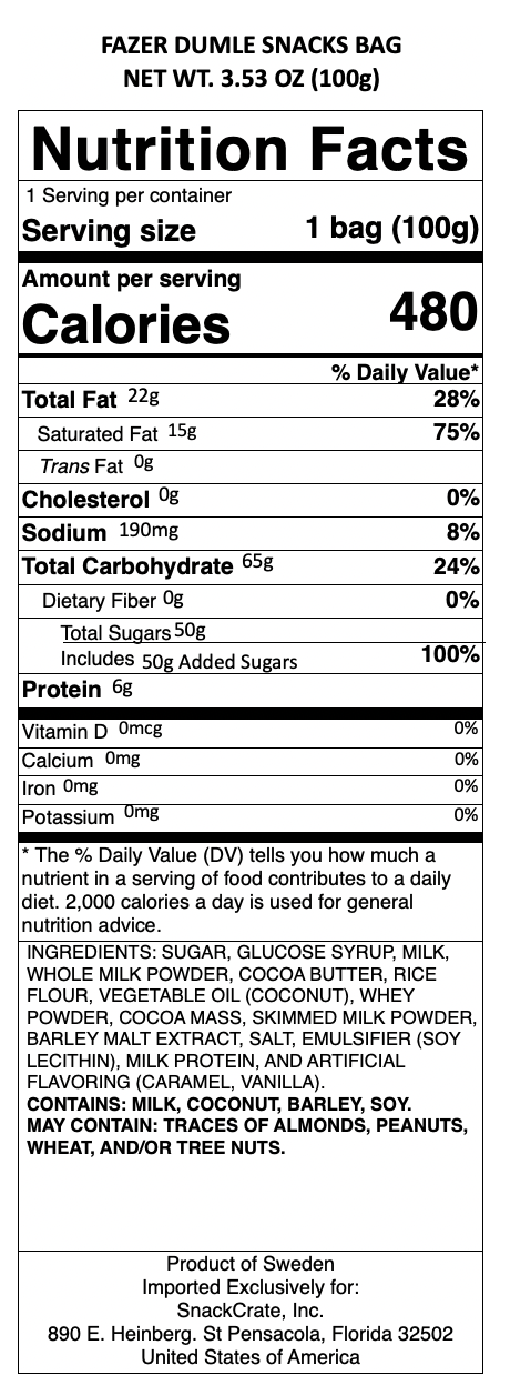 snack nutrional info