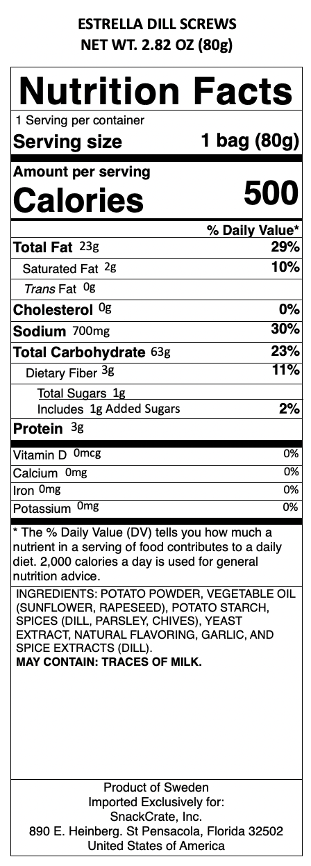 snack nutrional info