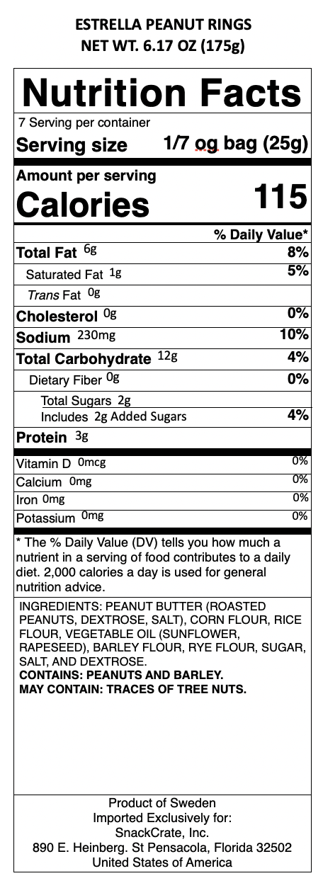 snack nutrional info