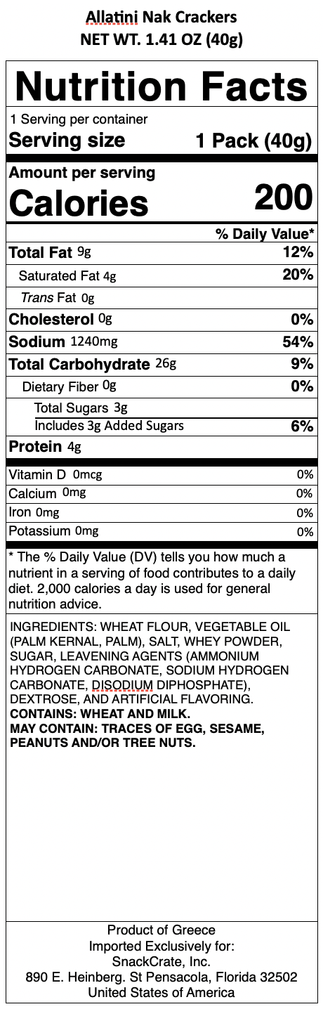 snack nutrional info