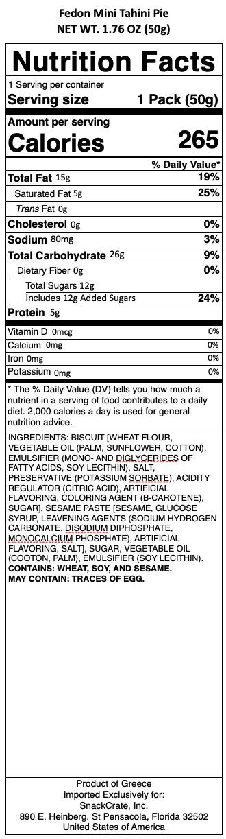 snack nutrional info