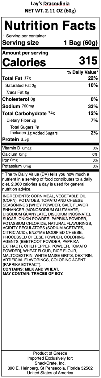 snack nutrional info
