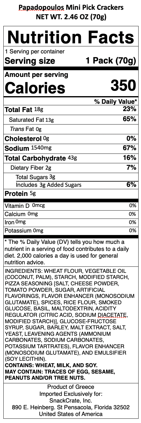 snack nutrional info