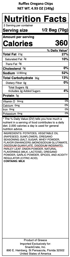 snack nutrional info
