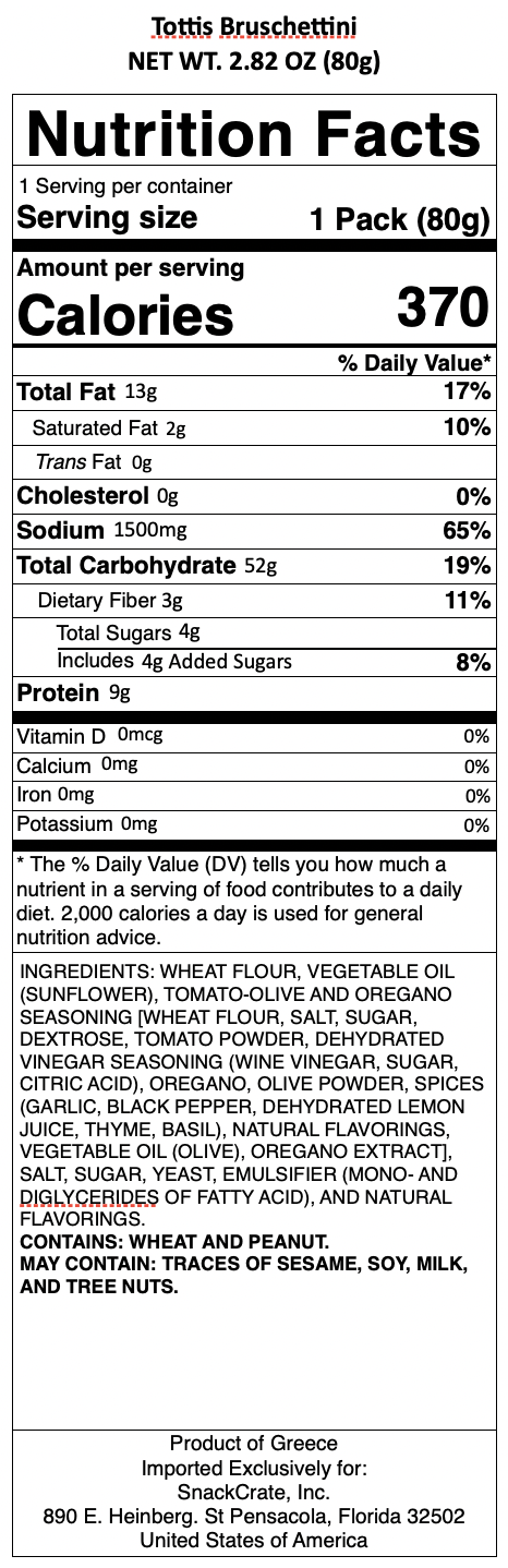 snack nutrional info