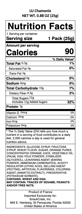 snack nutrional info