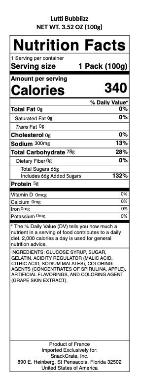 snack nutrional info