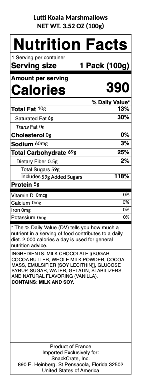 snack nutrional info