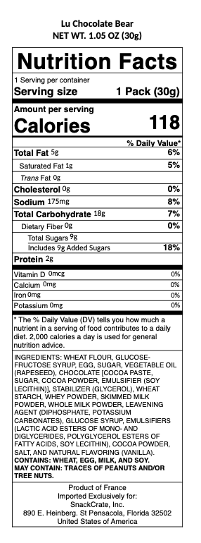 snack nutrional info