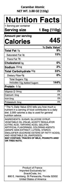 snack nutrional info