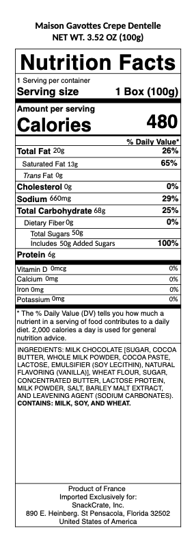 snack nutrional info