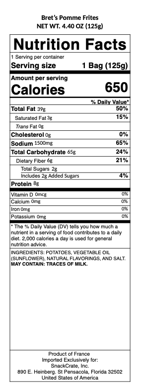 snack nutrional info