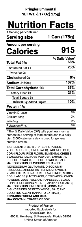 snack nutrional info