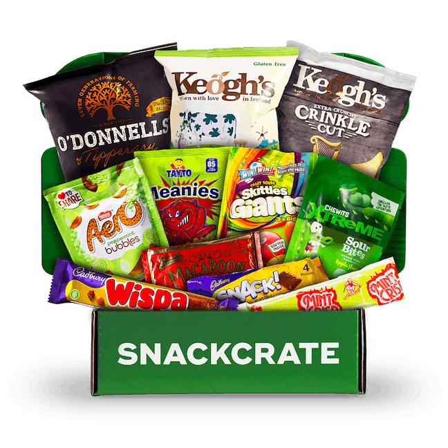 Image of an open St. Patrick’s Day collection box overflowing with snacks