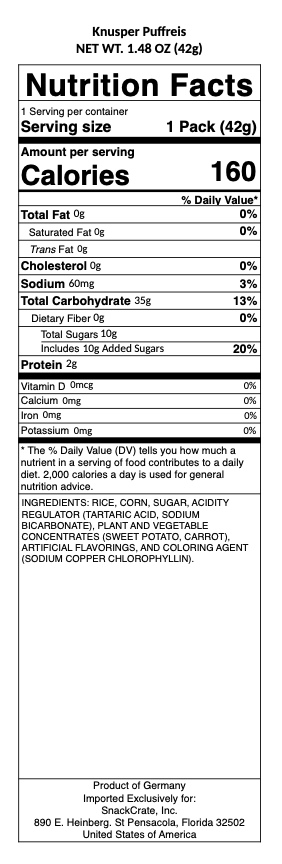 snack nutrional info