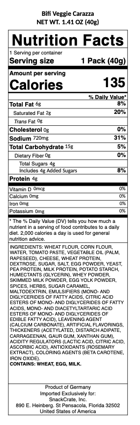 snack nutrional info