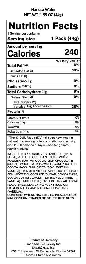 snack nutrional info