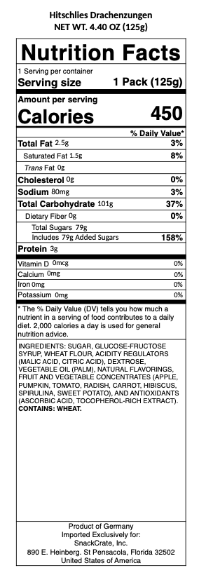 snack nutrional info