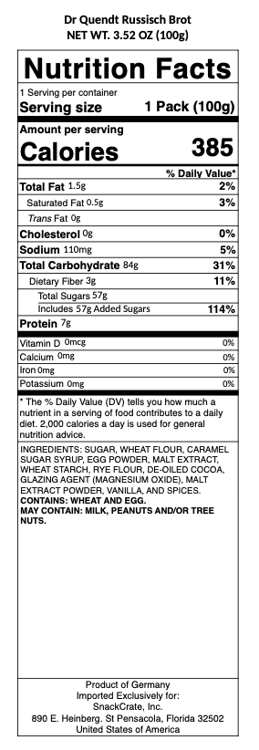 snack nutrional info