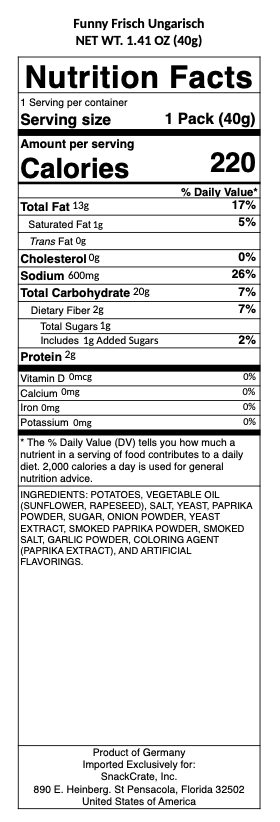 snack nutrional info