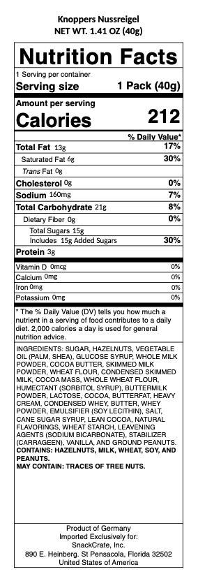 snack nutrional info