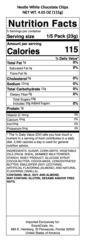 snack nutrional info