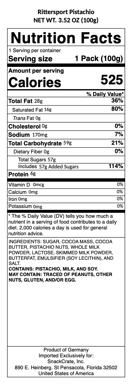 snack nutrional info