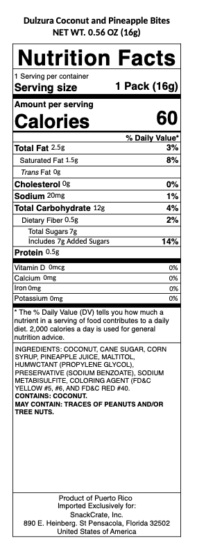 snack nutrional info