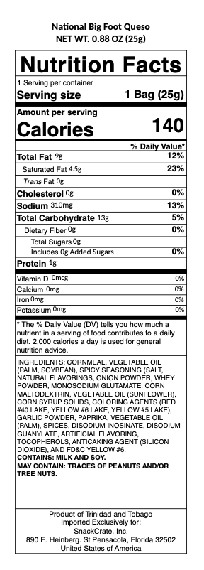snack nutrional info