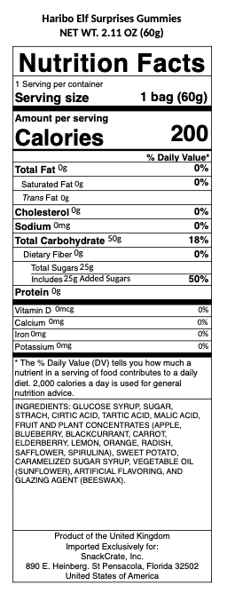 snack nutrional info