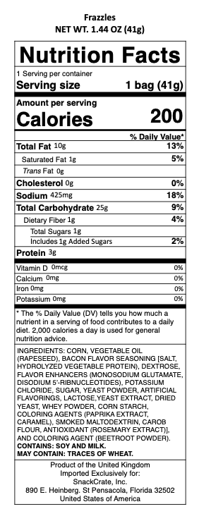 snack nutrional info