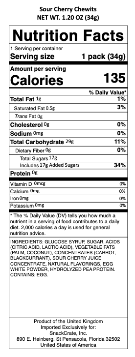 snack nutrional info