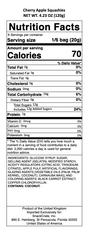 snack nutrional info