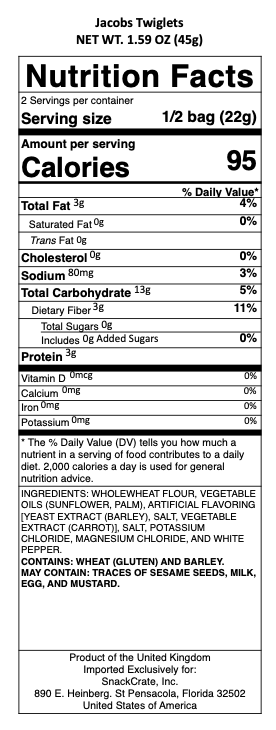 snack nutrional info