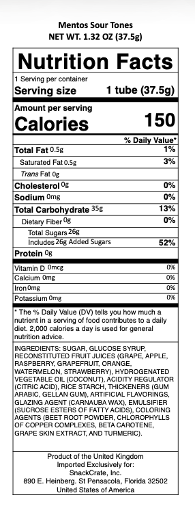 snack nutrional info