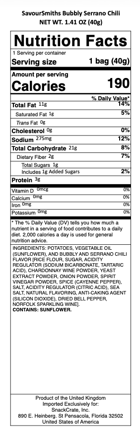 snack nutrional info