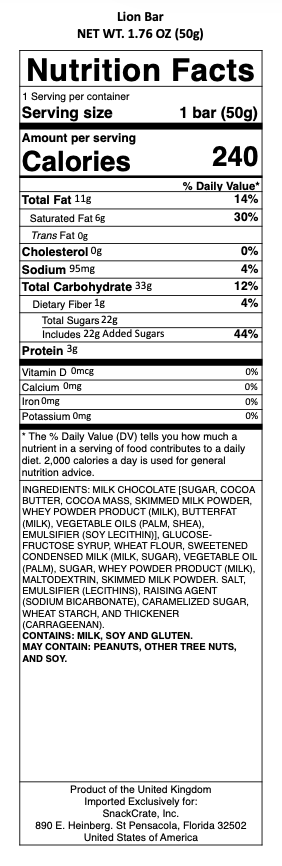 snack nutrional info
