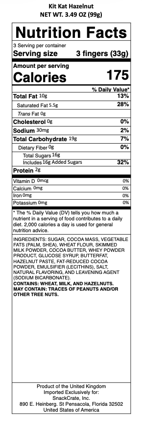 snack nutrional info