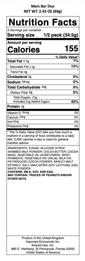 snack nutrional info