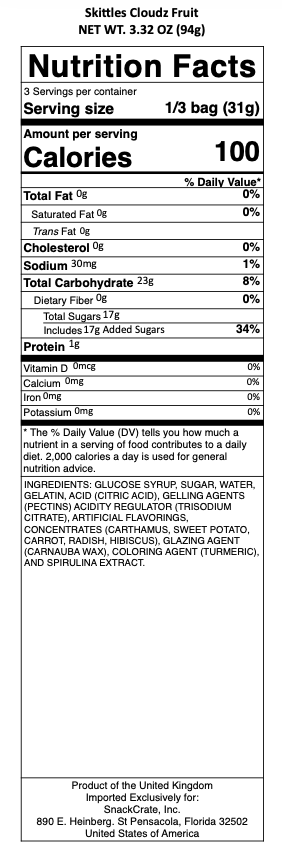 snack nutrional info