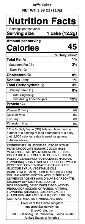 snack nutrional info