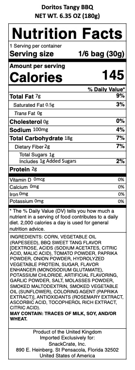 snack nutrional info