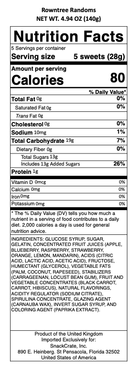snack nutrional info