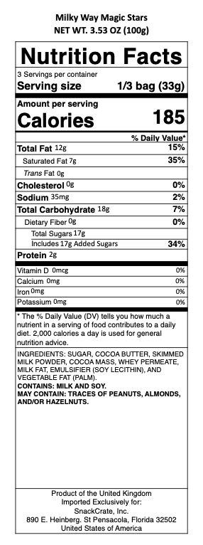 snack nutrional info